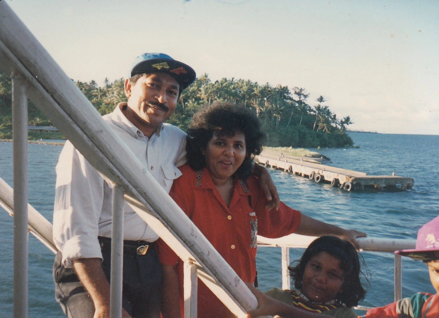 Anura and family onboard ferry to Levuka in Fiji Islands